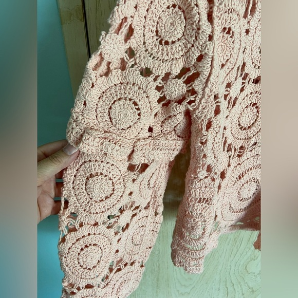 POL Pink Peach Crochet Button Front Cardigan One Size SMC79 Beautiful - Picture 5 of 13